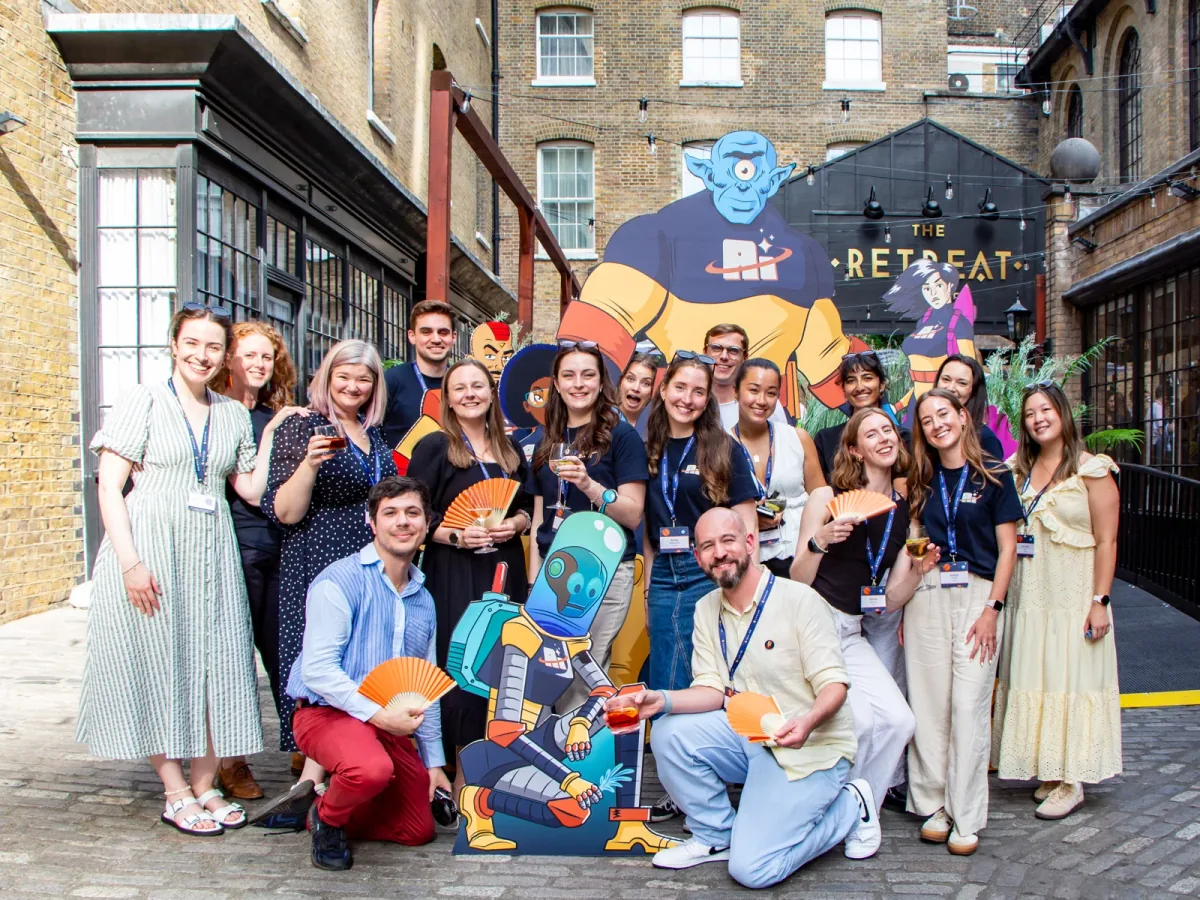 The Camino team with illustrated Adventures in Pharma characters