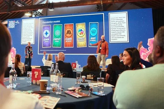 An AI demonstration on the main stage at Adventures in Pharma