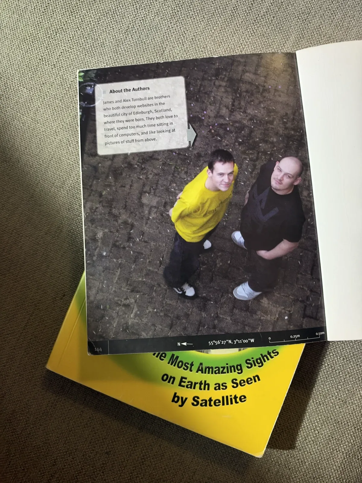 An open Google Sightseeing book showing the authors’ photograph of James and Alex Turnbull
